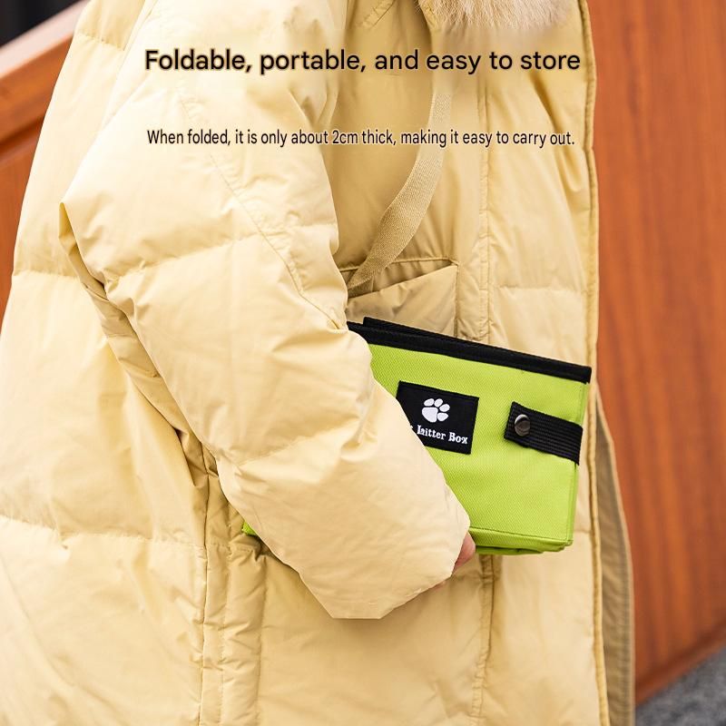 Green Large size Portable Foldable Cat Litter Box - Oxford Fabric Waterproof pet Travel Toilet with High Walls, Lightweight 350g Design for Road Trips Camping and Pet Transport