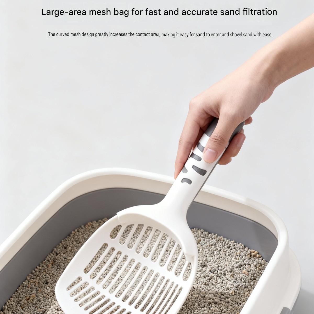 Pink Large-surface cat litter scoop—made of PP material, featuring a fine-mesh design and an ergonomic handle; 28 cm in length. Suitable for tofu litter and clumping litter; an easy-to-clean tool for clearing away pet waste