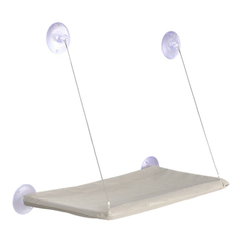 Light Grey Cat Window Tanning Hammock - 4 Strong Suction Cups & Durable Oxford Removable Cover, Space Saving Bed for Indoor Cats Sunbathing
