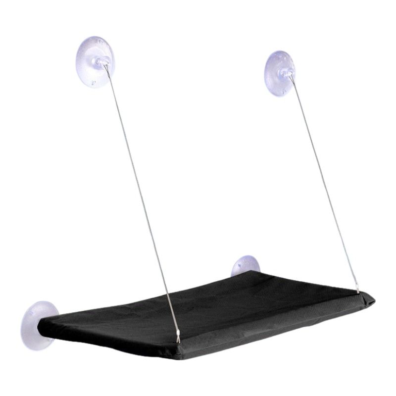 2 Set of Black Cat Window Tanning Hammock - 4 Strong Suction Cups & Durable Oxford Removable Cover, Space Saving Bed for Indoor Cats Sunbathing
