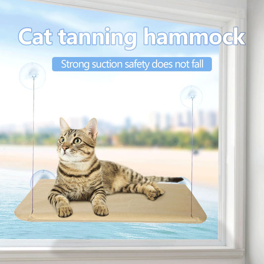 2 Set of Black Cat Window Tanning Hammock - 4 Strong Suction Cups & Durable Oxford Removable Cover, Space Saving Bed for Indoor Cats Sunbathing