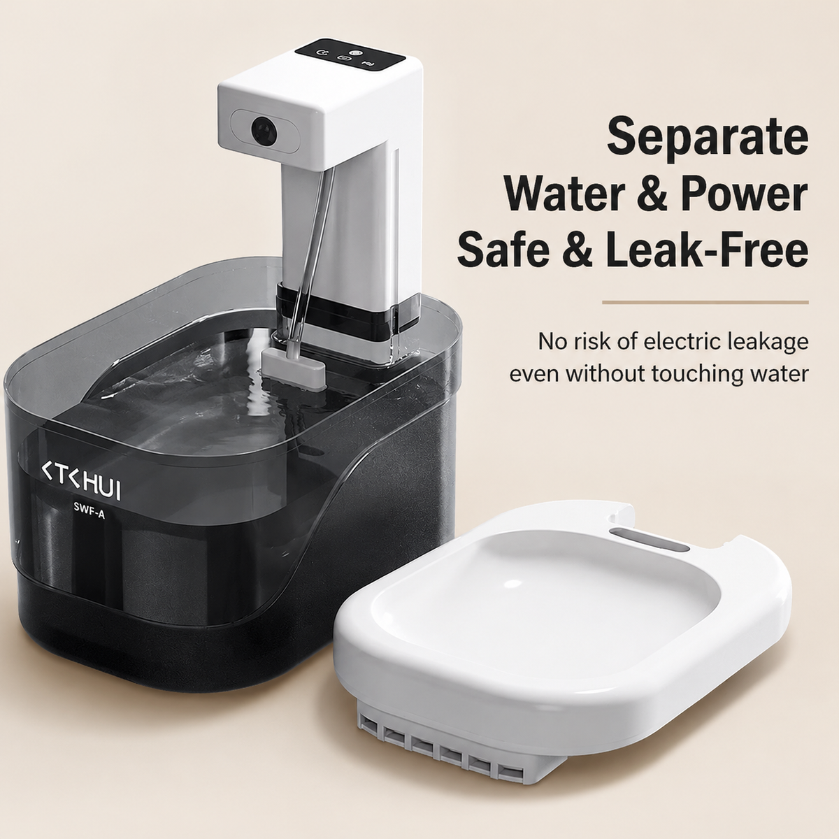 Pure Black and White Smart Motion Sensor Wireless Pet Water Fountain - 2L Cordless Quiet Automatic Water Dispenser with Quadruple Filtration for Cats and Dogs