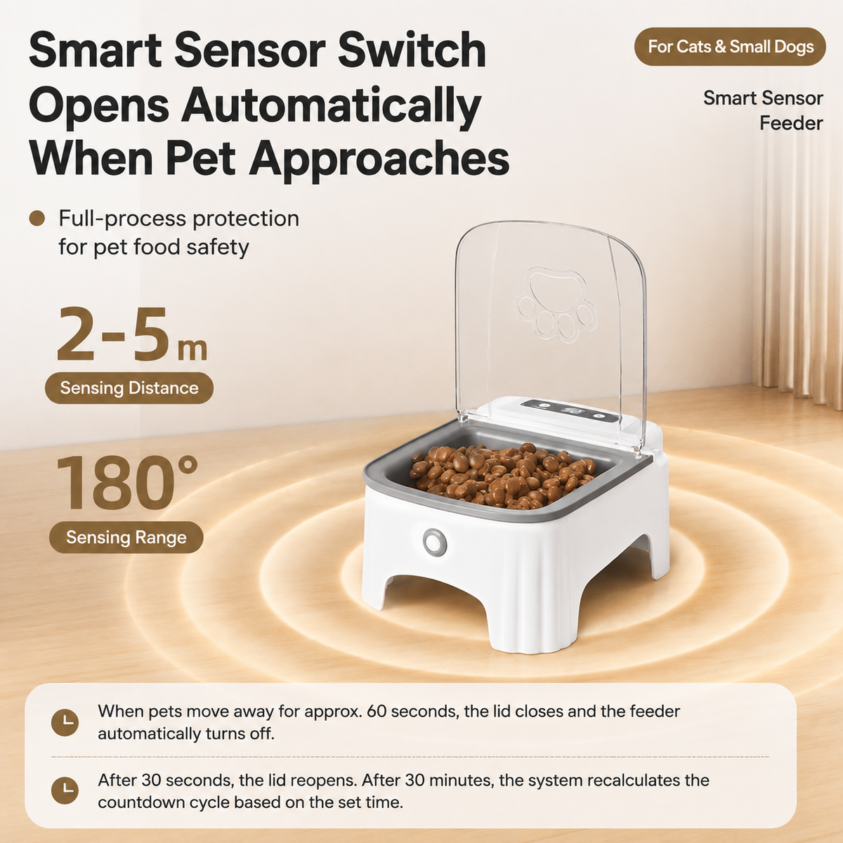 Grey and White Smart Infrared Motion Sensor Automatic Pet Feeder - 700ml Timed Auto Open Lid Food Bowl with LCD Screen & Rechargable Battery for Cats and Dogs