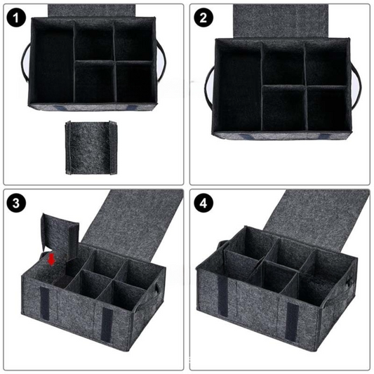 2 Pack Dark Grey Foldable Mug Storage Organizer (Holds 6 Mugs) - Felt Camping & Picnic Dinnerware Storage Box with Handle and Secure Closure