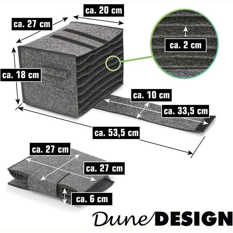 2 Pack Dark Grey Foldable Crockery Storage Organizer (Holds 8 Plates) - Felt Camping & Picnic Dinnerware Storage Box with Handle and Secure Closure