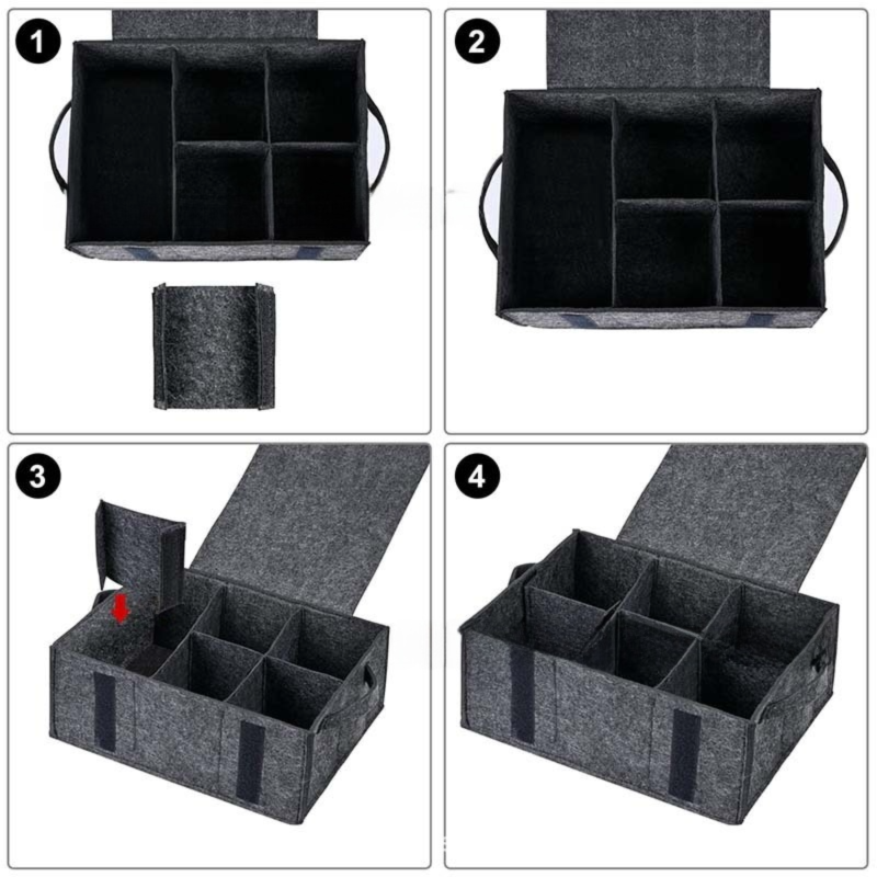 2 Piece Set of Dark Grey Foldable Crockery & Mug Storage Organizer (Holds 8 Plates + 6 Mugs) - Felt Camping & Picnic Dinnerware Storage Box with Handle and Secure Closure
