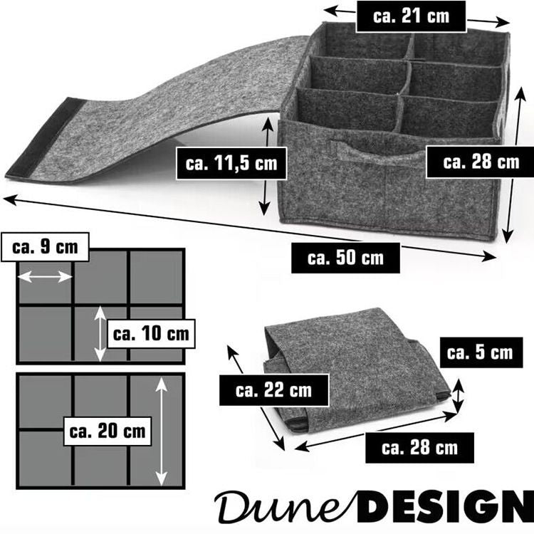 2 Piece Set of Dark Grey Foldable Crockery & Mug Storage Organizer (Holds 8 Plates + 6 Mugs) - Felt Camping & Picnic Dinnerware Storage Box with Handle and Secure Closure
