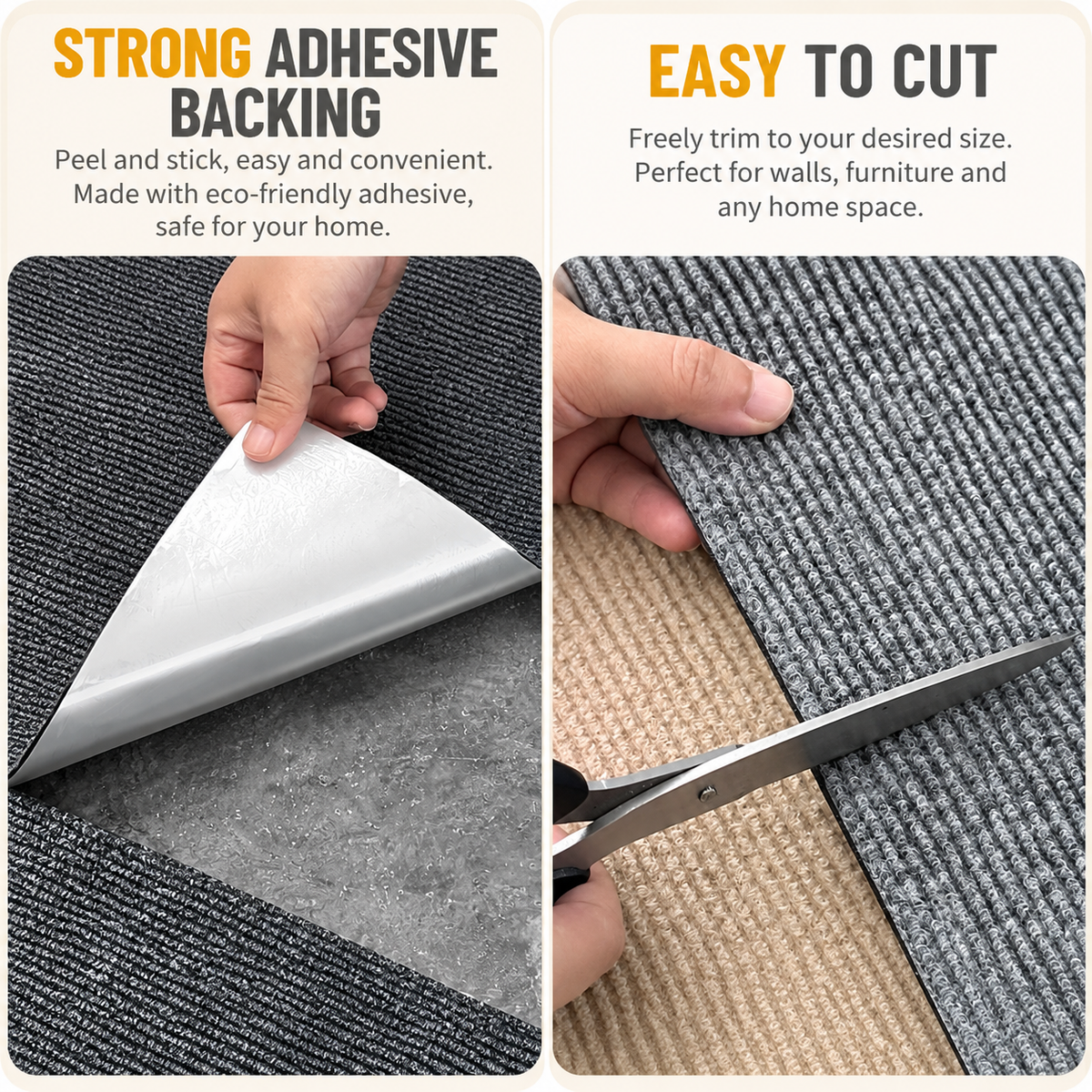 60 x 100 CM Grey Self-Adhesive Cuttable Cat Scratching Mat - Durable Wall Climber / Floor Nest Pad / Furniture Protector for Cats & Dogs