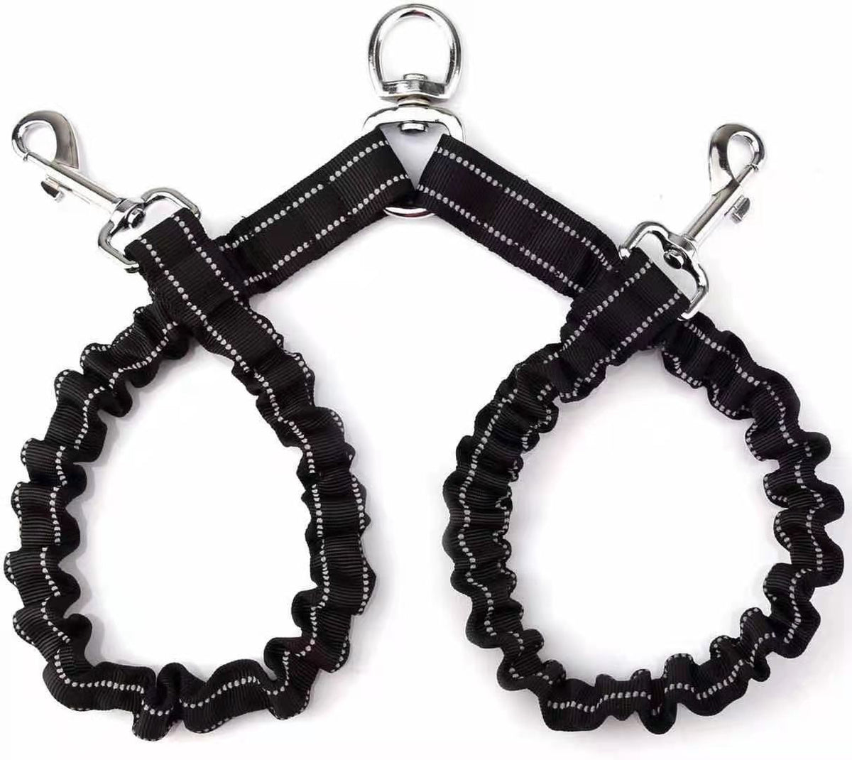 2 Packs No-Tangle Dual Dog Leash Splitter (2.5 x 80 CM) - Heavy Duty Reflective Nylon Bungee Double Dog Coupler