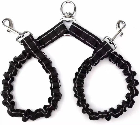 Product image: 2 Packs No-Tangle Dual Dog Leash Splitter (2.5 x 80 CM) - Heavy Duty Reflective Nylon Bungee Double Dog Coupler