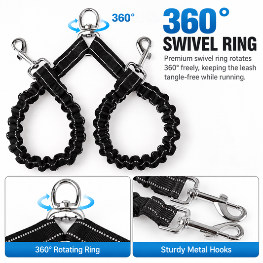 Additional product view: 2 Packs No-Tangle Dual Dog Leash Splitter (2.5 x 80 CM) - Heavy Duty Reflective Nylon Bungee Double Dog