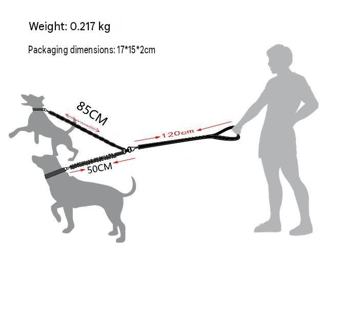 2 Packs No-Tangle Dual Dog Leash Splitter (2.5 x 80 CM) - Heavy Duty Reflective Nylon Bungee Double Dog Coupler
