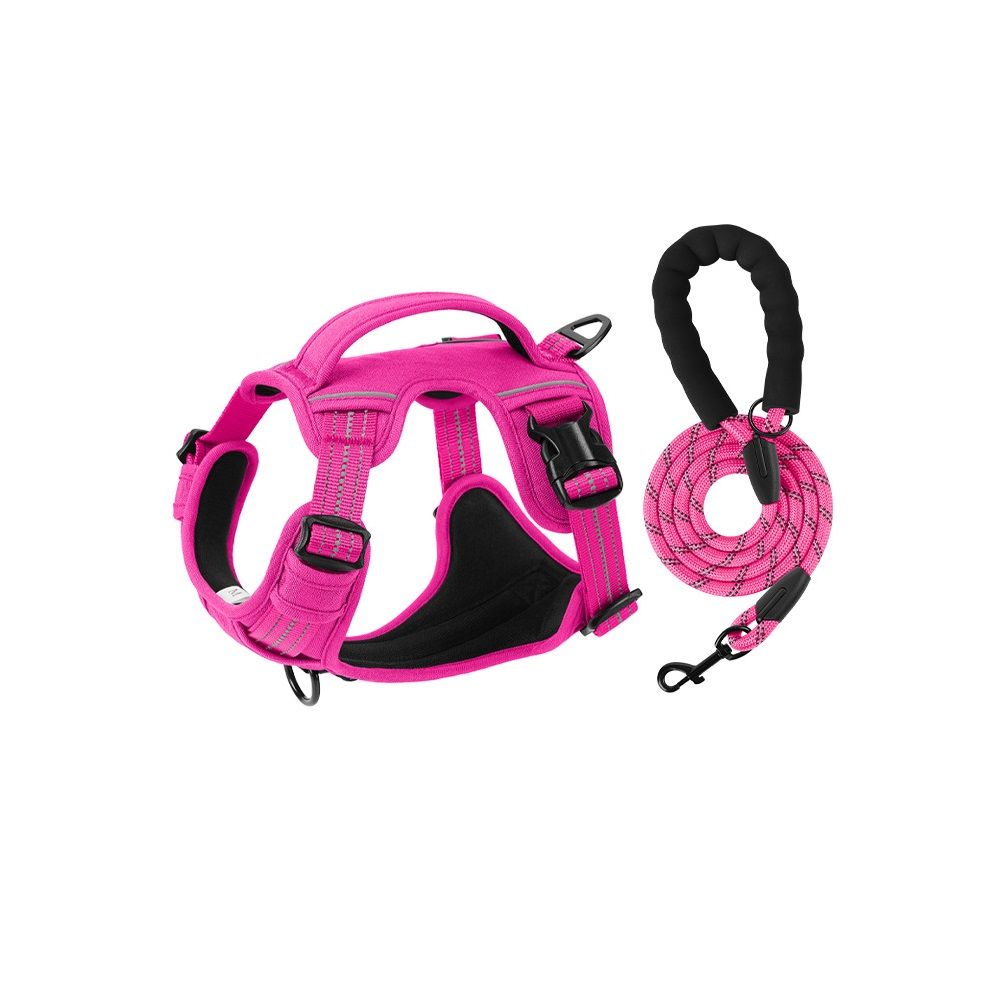 XL size Red No Pull Dog Harness and Leash Set - Reflective Oxford Fabric Puppy Vest with Control Handle, Adjustable S Size Walking Gear for Small to Medium Dogs, Anti-Pull Training Aid