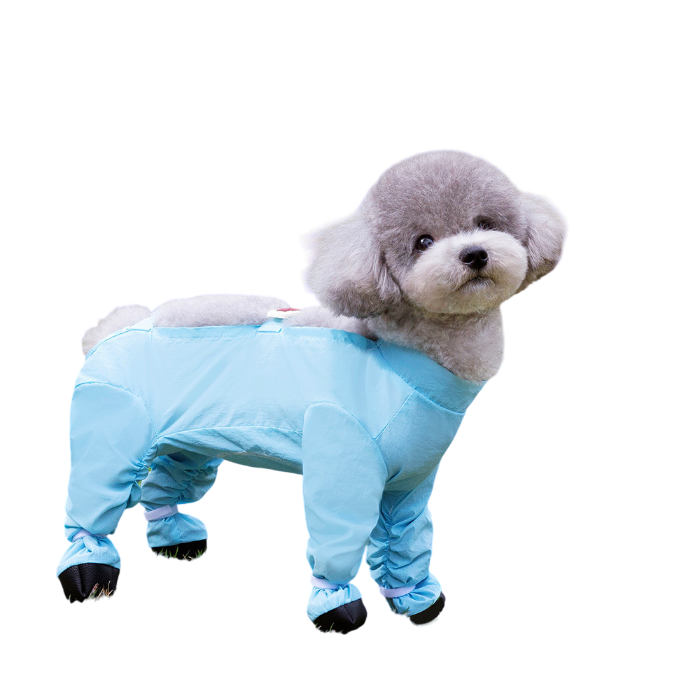 Blue Size XXL Four-Leg Dog Rain Suit with Paw Covers - Waterproof Pet Jumpsuit with Adjustable Fasteners for Rainy Walks, Mud and Outdoor Dirt Protection