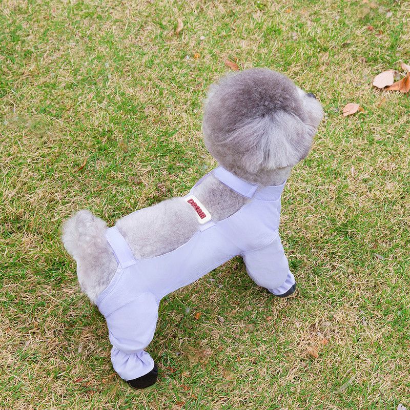 Purple Size S Four-Leg Dog Rain Suit with Paw Covers - Waterproof Pet Jumpsuit with Adjustable Fasteners for Rainy Walks, Mud and Outdoor Dirt Protection