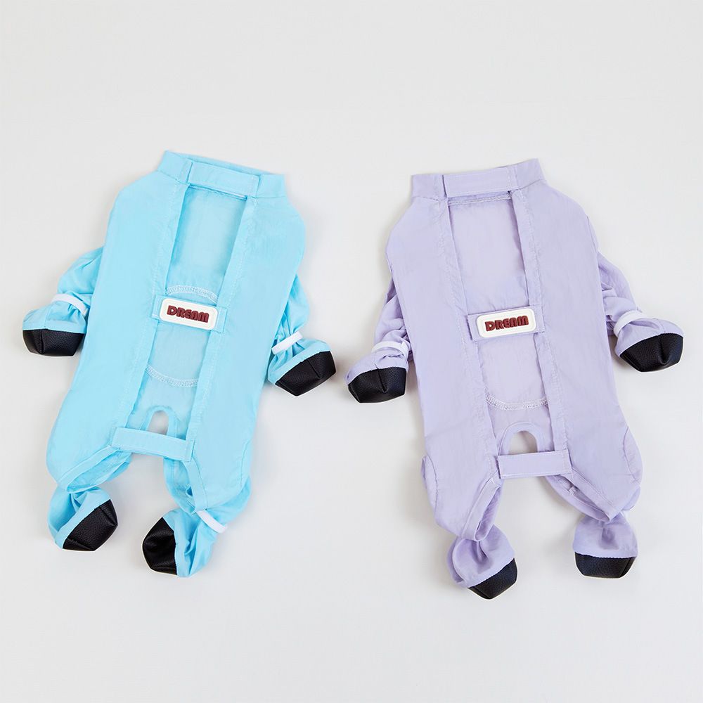 Purple Size S Four-Leg Dog Rain Suit with Paw Covers - Waterproof Pet Jumpsuit with Adjustable Fasteners for Rainy Walks, Mud and Outdoor Dirt Protection