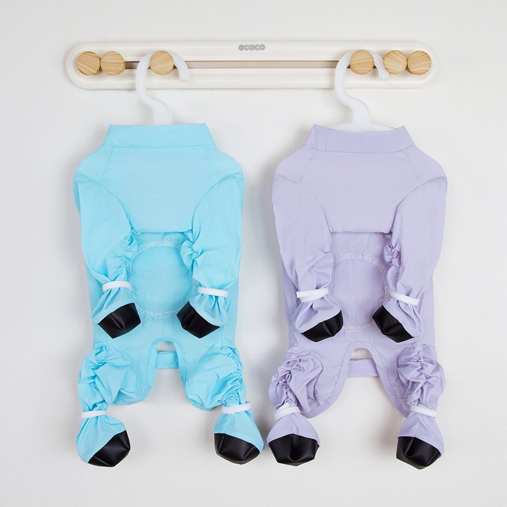Purple Size L Four-Leg Dog Rain Suit with Paw Covers - Waterproof Pet Jumpsuit with Adjustable Fasteners for Rainy Walks, Mud and Outdoor Dirt Protection