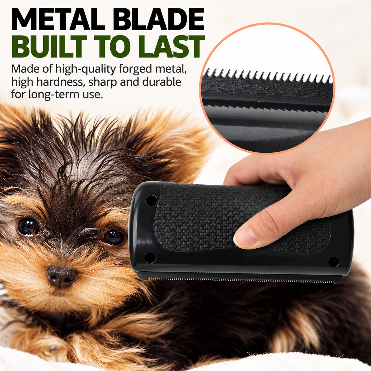 Pet Shedding Blade - Steel Serrated Grooming Comb, Non Slip Grip, Manual Deshedding and Loose Hair Removal Tool for Dogs, Cats and Horses