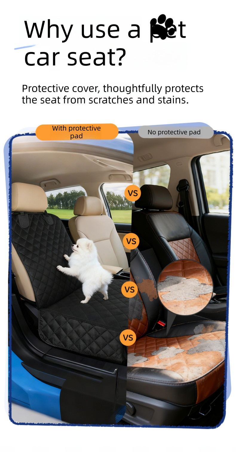 Dog Front Car Seat Cover 600D Oxford Fabric Waterproof Quilted Pet Seat Protector, 44 x 53 cm Backrest, Easy Clean Travel Mat for Dogs and Cats