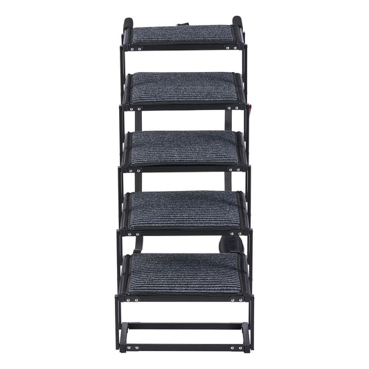 Product photo: Dog Stairs for Car, 5 Steps Extra Wide Foldable Dog Ramp for Large Dogs with Non-Slip Rug Surface,