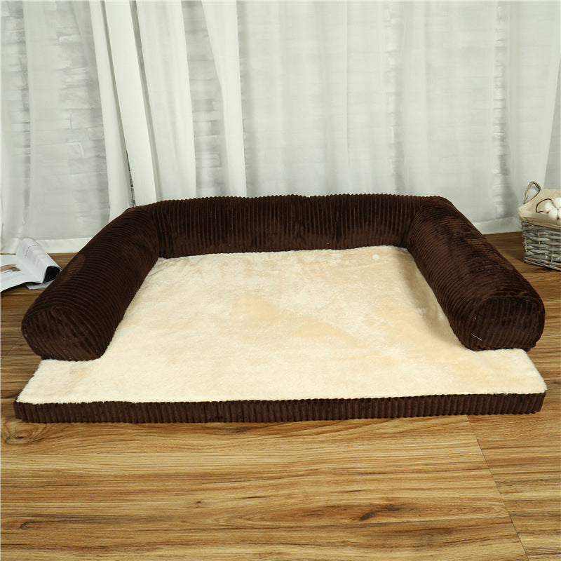 Beruhigendes Sofa-Hundebett mit Cordbezug und stützenden Polstern