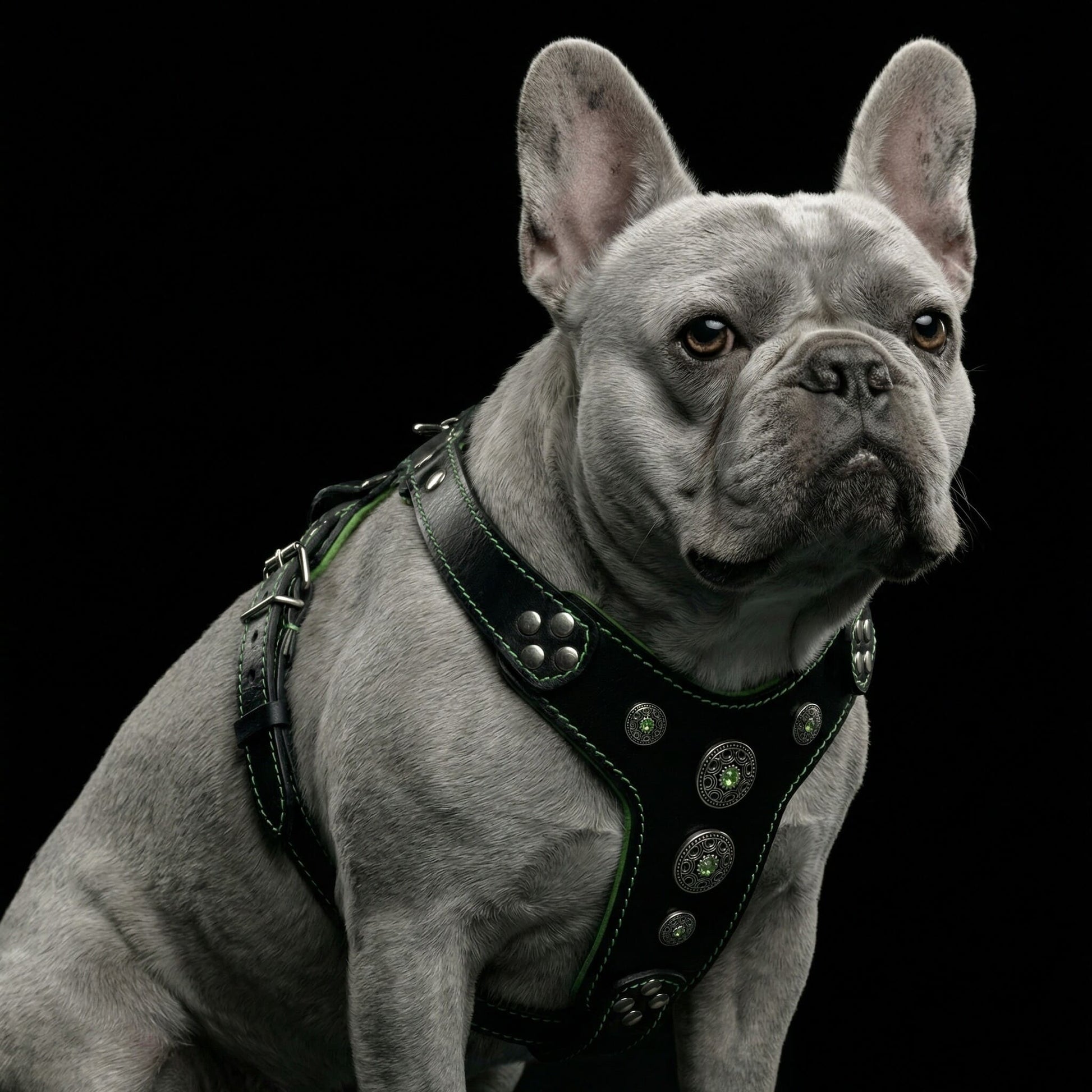 The ''Bijou'' harness Black & Green Small to Medium Size-1